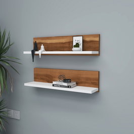 Hanah Home Estantería de Pared Escandinava Nogal y Blanco (2 piezas)